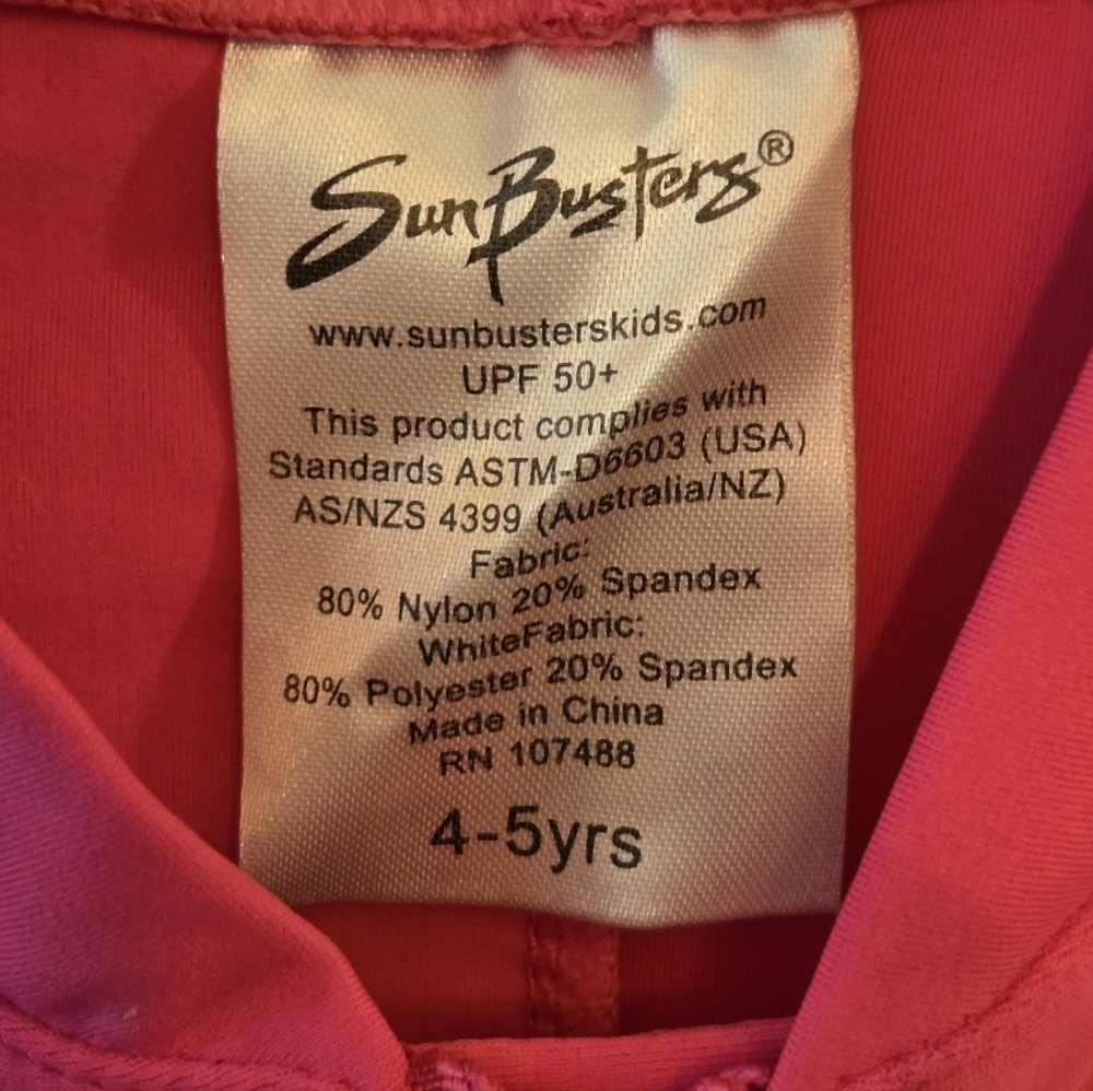 SunBusters Kids Long Sleeve Rashguard Swim Suit- Pink Green UPF50+ Size 4-5 NWT - Picture 2 of 3